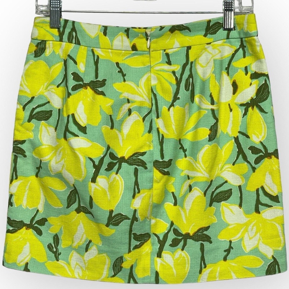 J.Crew Floral Mini Skirt Womens 4 Green Yellow Magnolia Cotton A0111 Excellent
